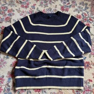 Lands' End Navy and Yellow Striped Sweater